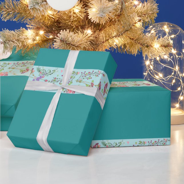 Blauer koreanischer floraler Stil Geschenkpapier (Feiertage)