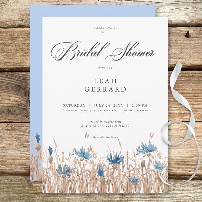 Blauer Kornblumen und Brautparty für Weizenfelder Einladung (Blue Cornflowers & Wheat Field Bridal Shower Invitation)