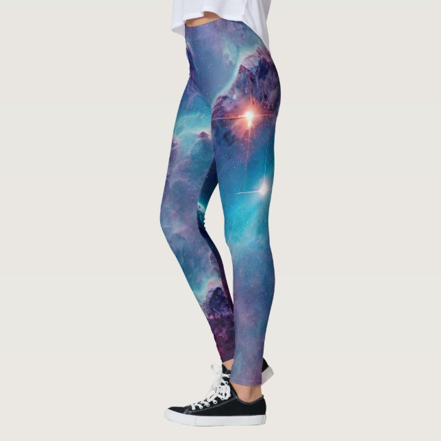 Blauer kosmischer Nebel Universum Leggings (Links)