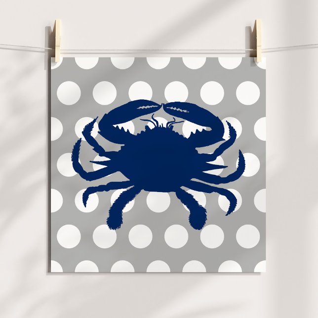 Blauer Krabbengrau und weiße Polka-Punkte Poster (Navy Blue Crab Gray and White Polka Dots Poster)