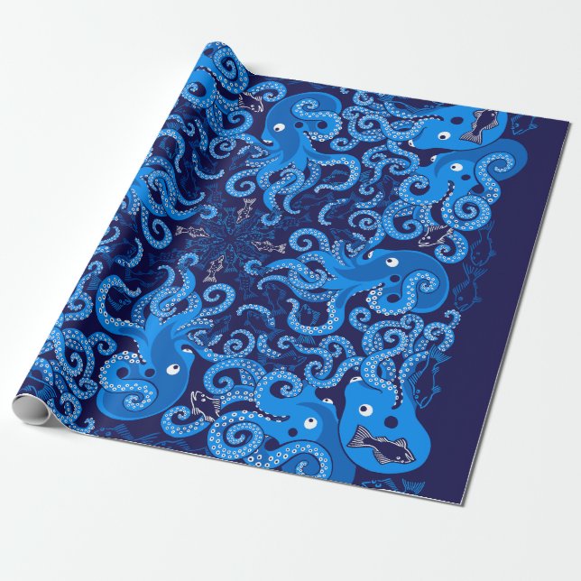Blauer Kraken Geschenkpapier (Ungerollt)