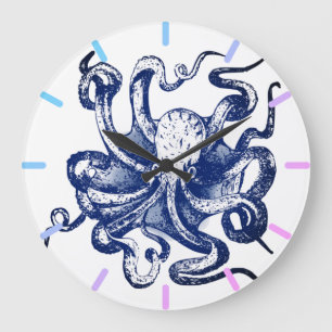 Blauer Kraken Große Wanduhr