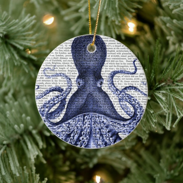 Blauer Kraken Keramik Ornament (Baum)