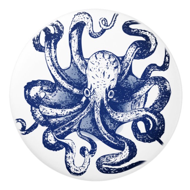 Blauer Kraken Keramikknauf (Vorderseite)