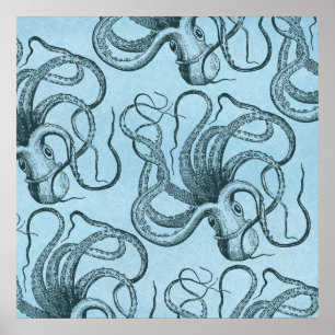 Blauer Kraken Poster
