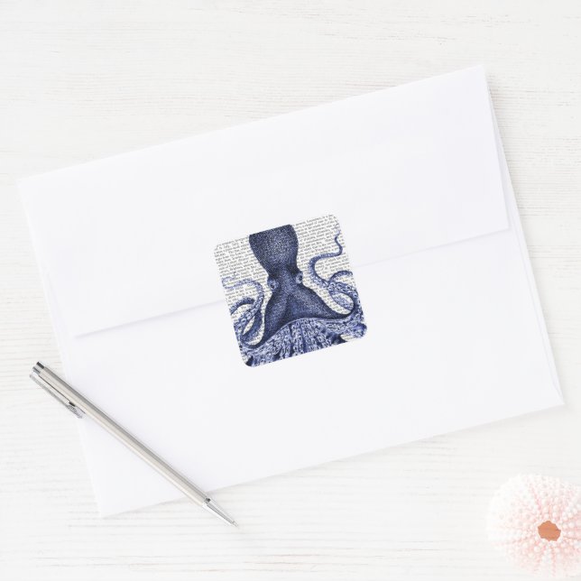 Blauer Kraken Quadratischer Aufkleber (Umschlag)