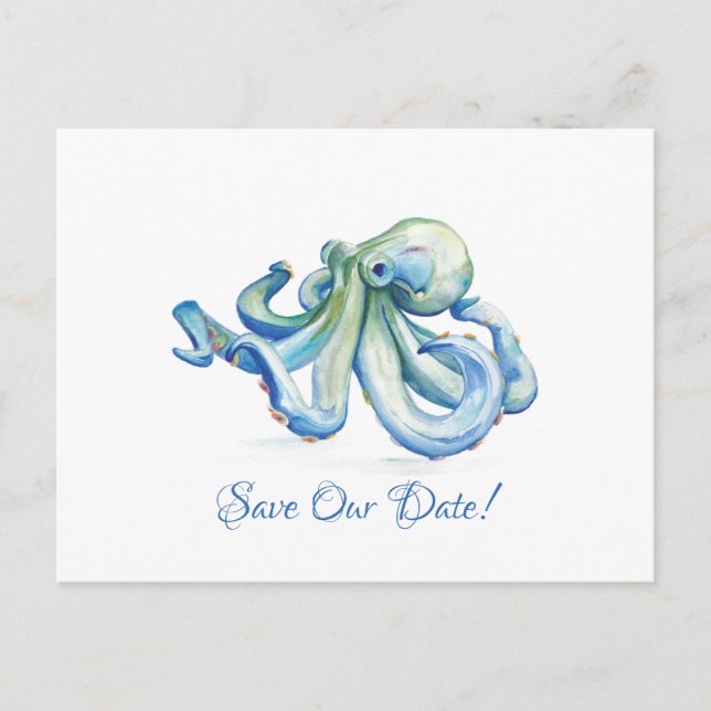 Blauer Kraken Save the Date Postkarte (Vorderseite)