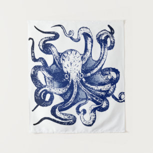 Blauer Kraken Wandteppich