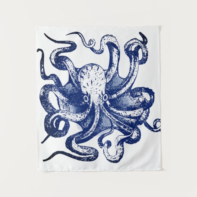 Blauer Kraken Wandteppich (Vorderseite)