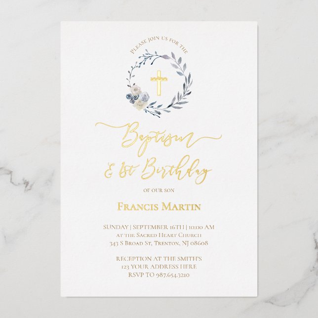 Blauer Kranich Taufen Einladung (Vorderseite)