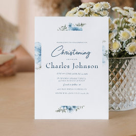 Blauer Kreuz Blume fallen Boy Baptisse Einladung