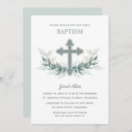 Blauer Kreuz Grüne Taufe Einladung