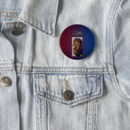 Blauer Künstlerischer Bunter Löwenkönig-Porträtkno Button