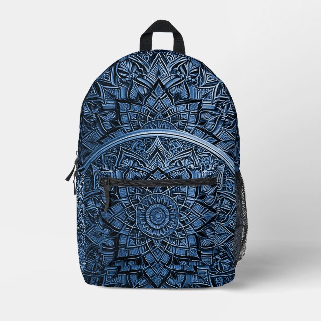 Blauer künstlerischer Mandala-Rucksack Bedruckter Rucksack (Vorderseite)