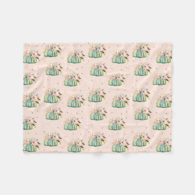 Blauer Kürbis Blumenfall Wasserfarbe elegant Herbs Fleecedecke (Vorderseite (Horizontal))