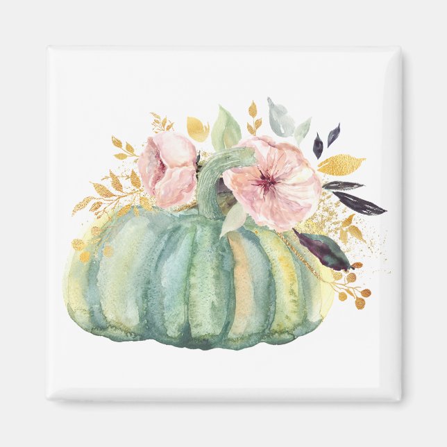 Blauer Kürbis Blumenfall Wasserfarbe elegant Herbs Magnet (Vorne)