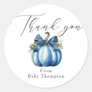 Blauer Kürbis   Herbst-Baby Shower Danke Runder Aufkleber