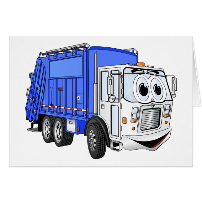 Blauer Lächelnder Cartoon Garbage Truck (Vorderseite (Horizontal))