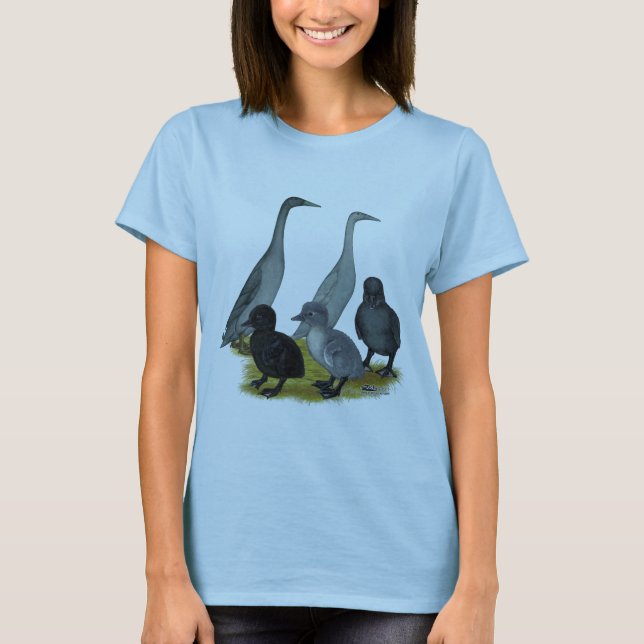 Blauer Läufer-Enten-Familie T-Shirt (Vorderseite)