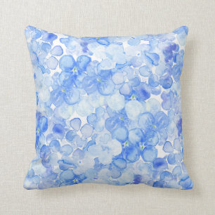 Blauer Lavendel-Aquarell Pastellhortensia mit Kissen
