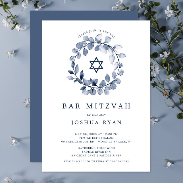 Blauer Leaf Bar Mitzvah Einladung (Von Creator hochgeladen)