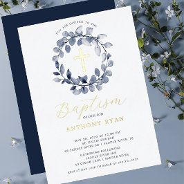 Blauer Leaf Boys Taufen Einladung