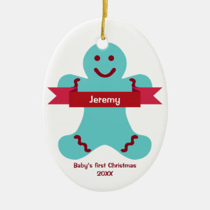 Blauer Lebkuchen Kind roter Banner Name Baby zuers Keramikornament