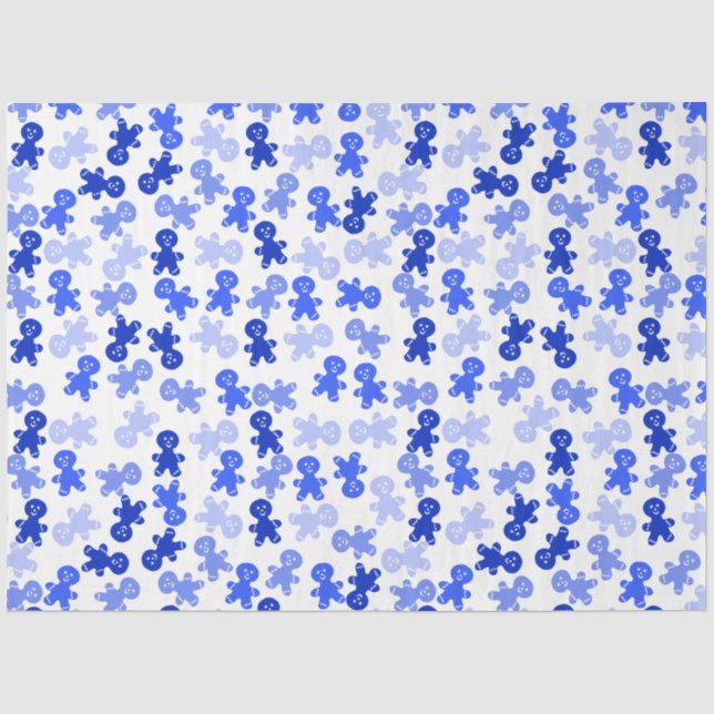 Blauer Lebkuchenmann auf Weiß Seidenpapier (Vorderseite)