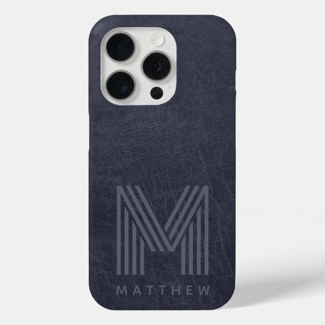 Blauer Leder Dicke Monogram Masculine Case-Mate iPhone Hülle (Rückseite)