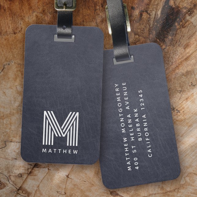 Blauer Leder Dicke Monogram Masculine Gepäckanhänger (Von Creator hochgeladen)