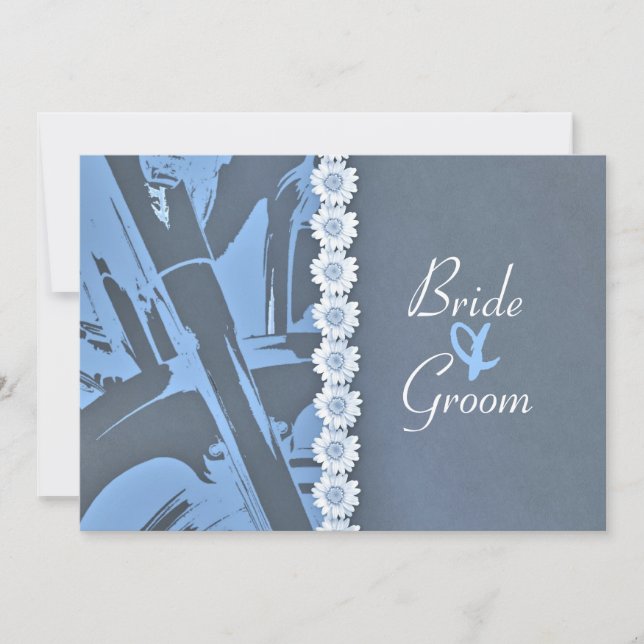 Blauer Leder und Daisies Biker Hochzeit Einladung (Vorderseite)
