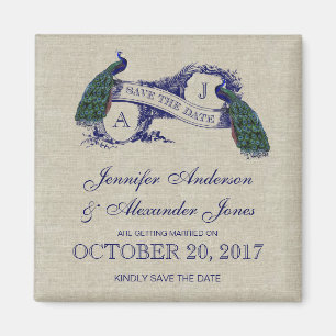 Blauer Leinenpfau Save the Date Magnet