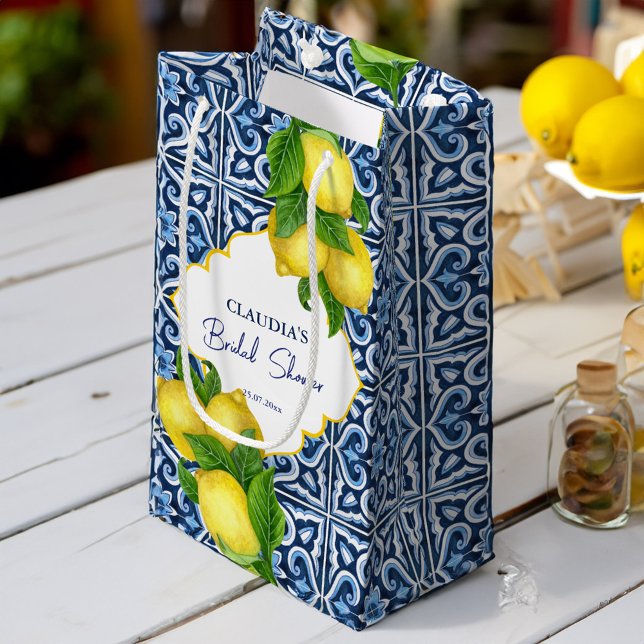 Blauer Lemon Amalfi Positano Brautparty Kleine Geschenktüte (Blue tiles lemon Amalfi Positano bridal shower Small Gift Bag)