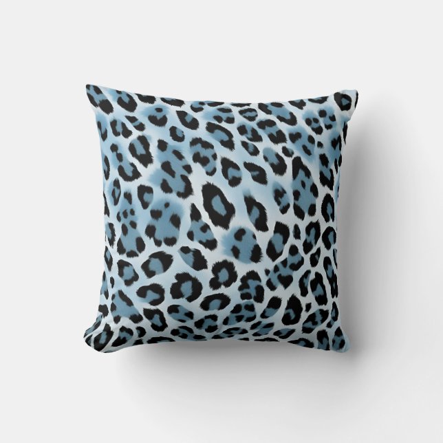 Blauer Leopard-Druck Kissen (Vorderseite)