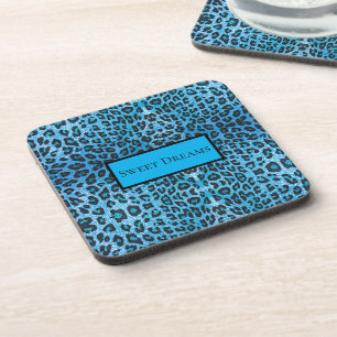 Blauer Leopard-Faux-Glanz Süße Träume Modern Chic Getränkeuntersetzer