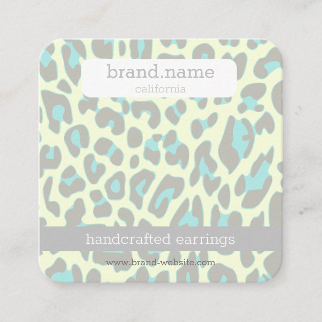 Blauer Leopard Print Handmade Juwelier Display Quadratische Visitenkarte (Vorderseite)