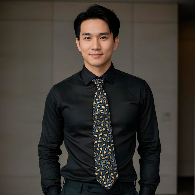 Blauer Leopard Print Pattern Metallic Krawatte (Von Creator hochgeladen)