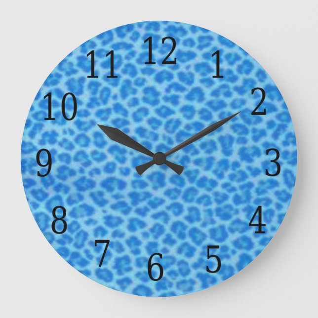 Blauer Leopard Skin Round Clock Große Wanduhr (Vorderseite)