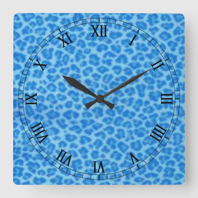 Blauer Leopard Skin Square römische Zahlen Uhr (Vorderseite)