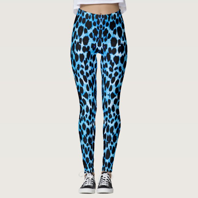 Blauer Leopard-Tierdruck-Leggings Leggings (Vorderseite)