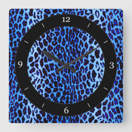 Blauer Leopard-Tierdruck Quadratische Wanduhr