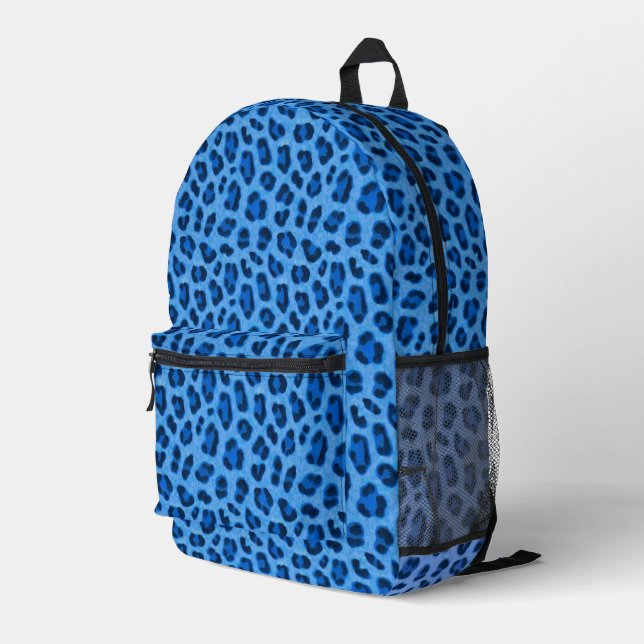 Blauer Leopard Tierdruckmuster Bedruckter Rucksack (Rückseitige Ecke Rechts)
