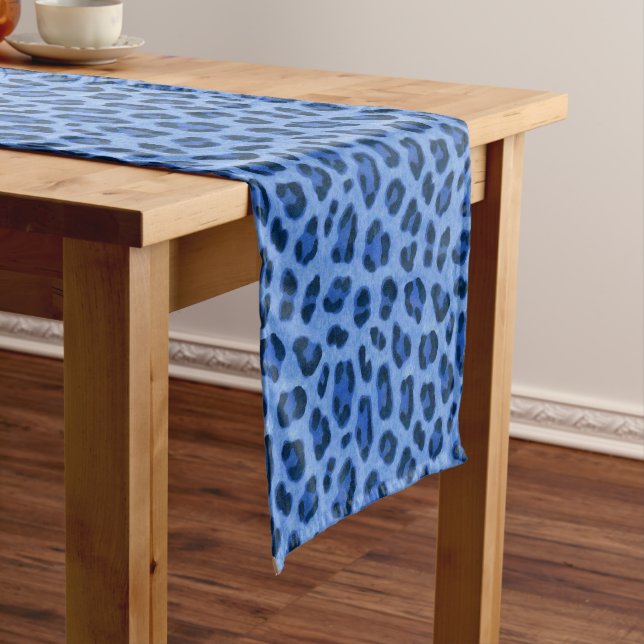 Blauer Leopard Tierdruckmuster Kurzer Tischläufer (Beispiel)