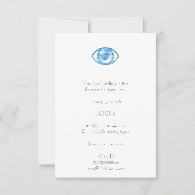 Blauer Letterpress-Stil Eye-Con Einladung (Vorderseite)