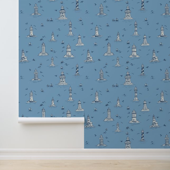 Blauer Leuchtturm Küsten-Toile Tapete (Anwendung)