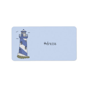 blauer Leuchturm Adressaufkleber
