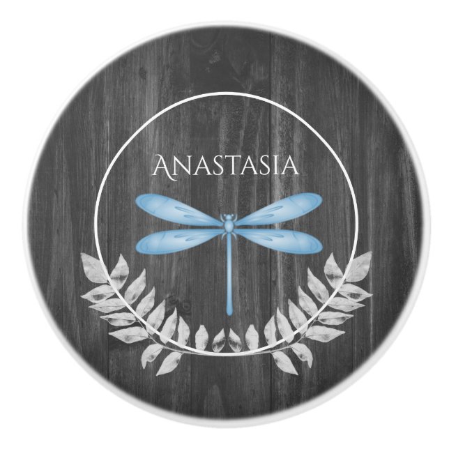 Blauer Libelle Rustikale Personalisierte Keramik K Keramikknauf (Vorderseite)