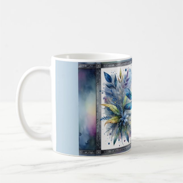 Blauer Libellen-Blumen-Wasserfarben Kaffeetasse (Links)