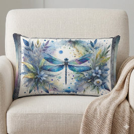 Blauer Libellen-Blumen-Wasserfarben Lendenkissen