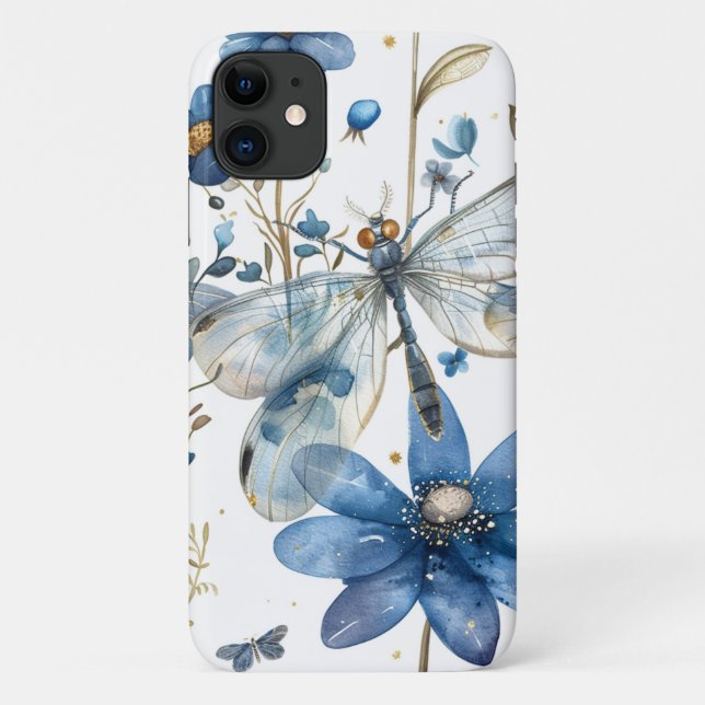 Blauer Libellen und Blumen iPhone  Case-Mate iPhone Hülle (Rückseite)
